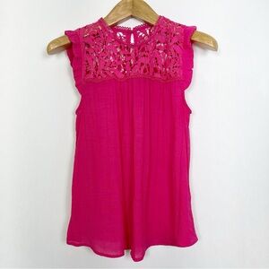 Mine Pink Crochet Lace Bohemian Sleeveless‎ Blouse Size Medium Flowy